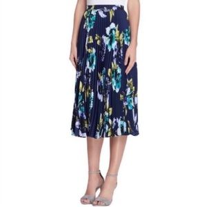 TAHARI Navy Blue Floral Pleated Midi Skirt